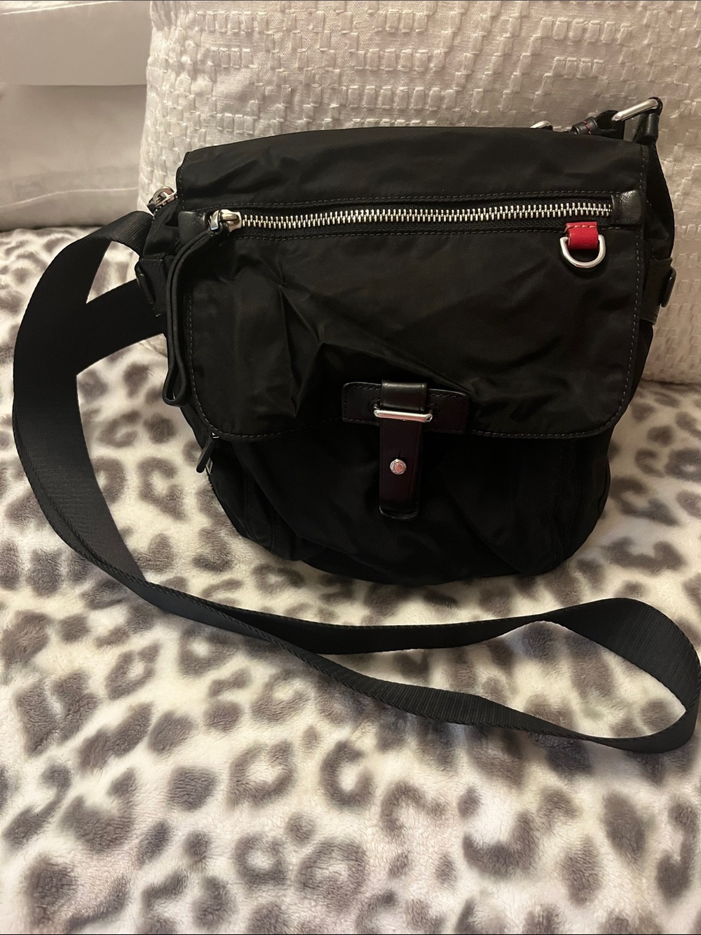 Tumi Black Nylon Crossbody Bag with Red Accent